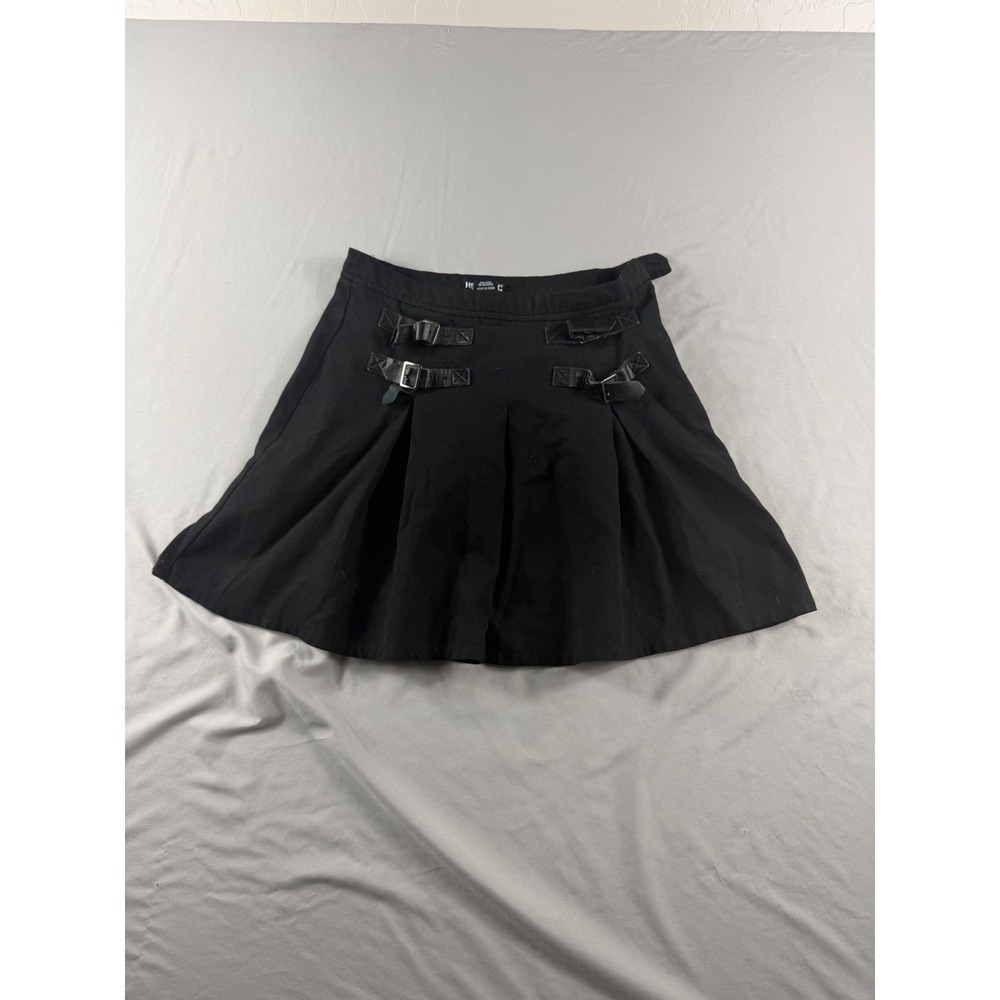 hot topic zip up black mini skirt with straps, women's xs